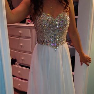 White sparkly/gemmed ball gown/ prom dress